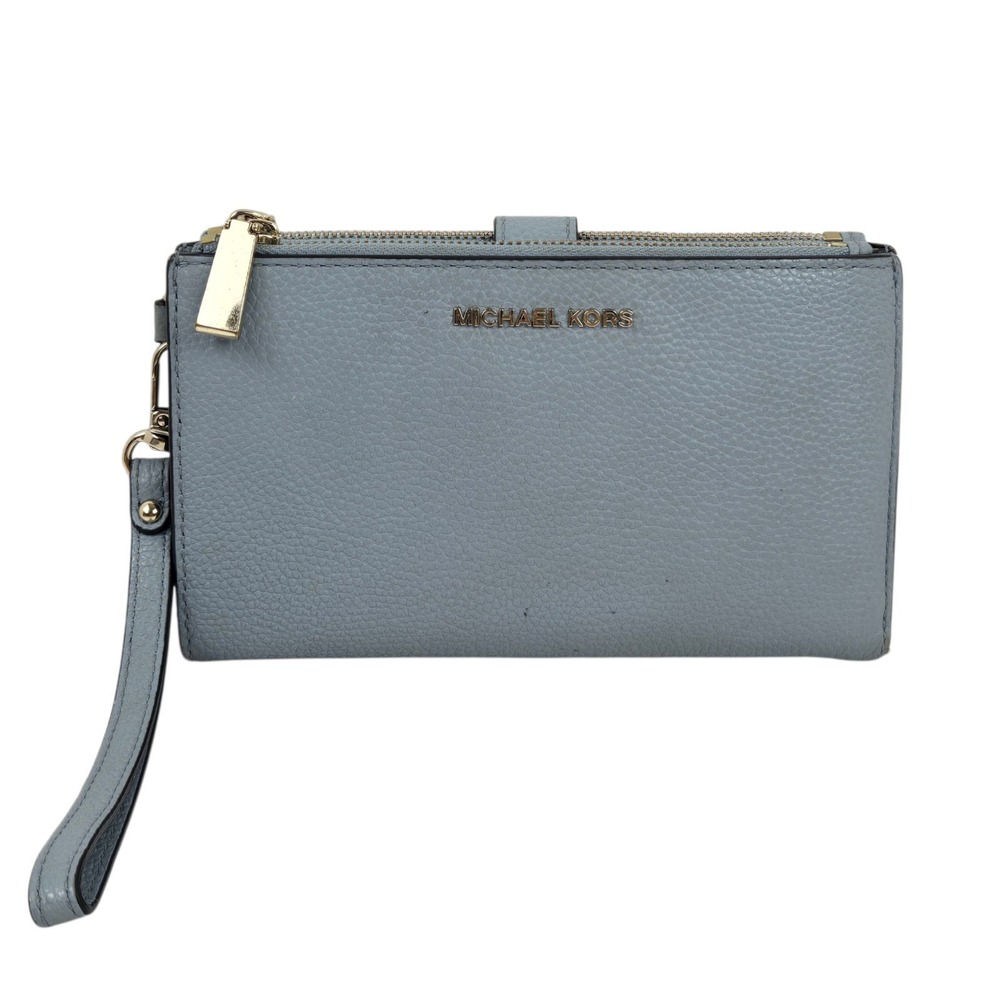 MICHAEL KORS Adele Jet Set Logo Double Zip Leather Wristlet  Wallet , Blue NICE